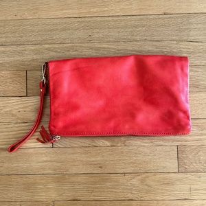 Alberto Di Conio Red Leather Foldover Clutch Purse Handbag EUC Made in Italy